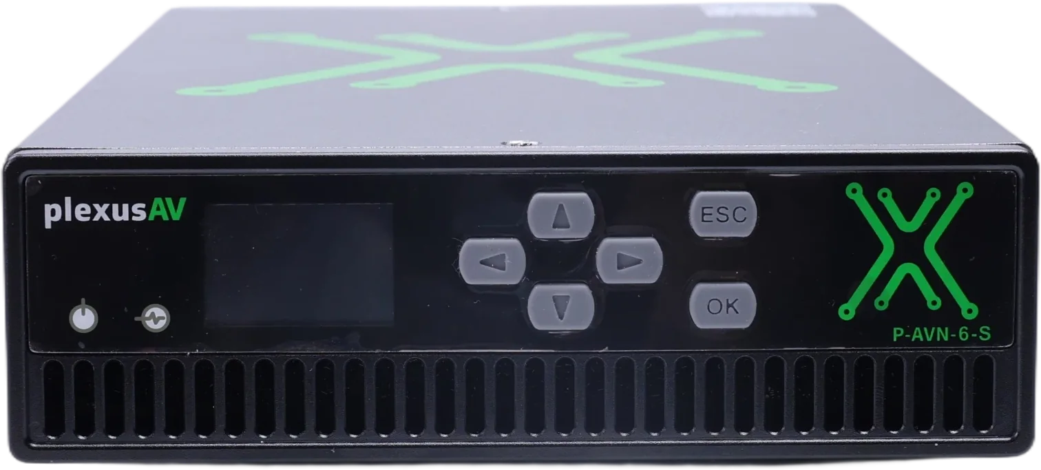 Front panel with color LCD, navigation buttons and status LEDs